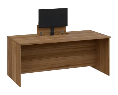 PLVM 18 - 18 stůl kancelářský s výsuvem (1x) monitoru, dřevěná podnož, deska 18 mm, široký 1800 mm, ořech světlý